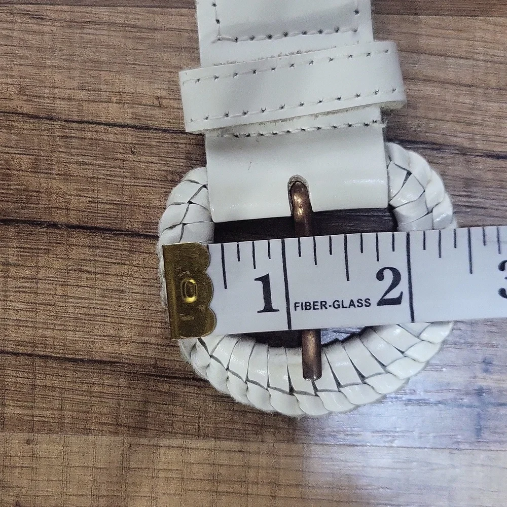 White Leather Open Weave Woven Braided Leather Belt 